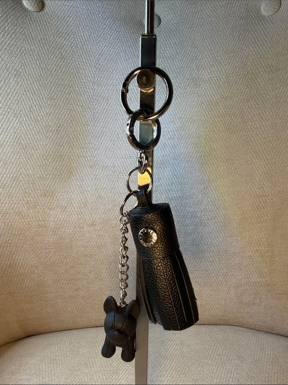 Black Leather Tassel Keychain with Dog Charm